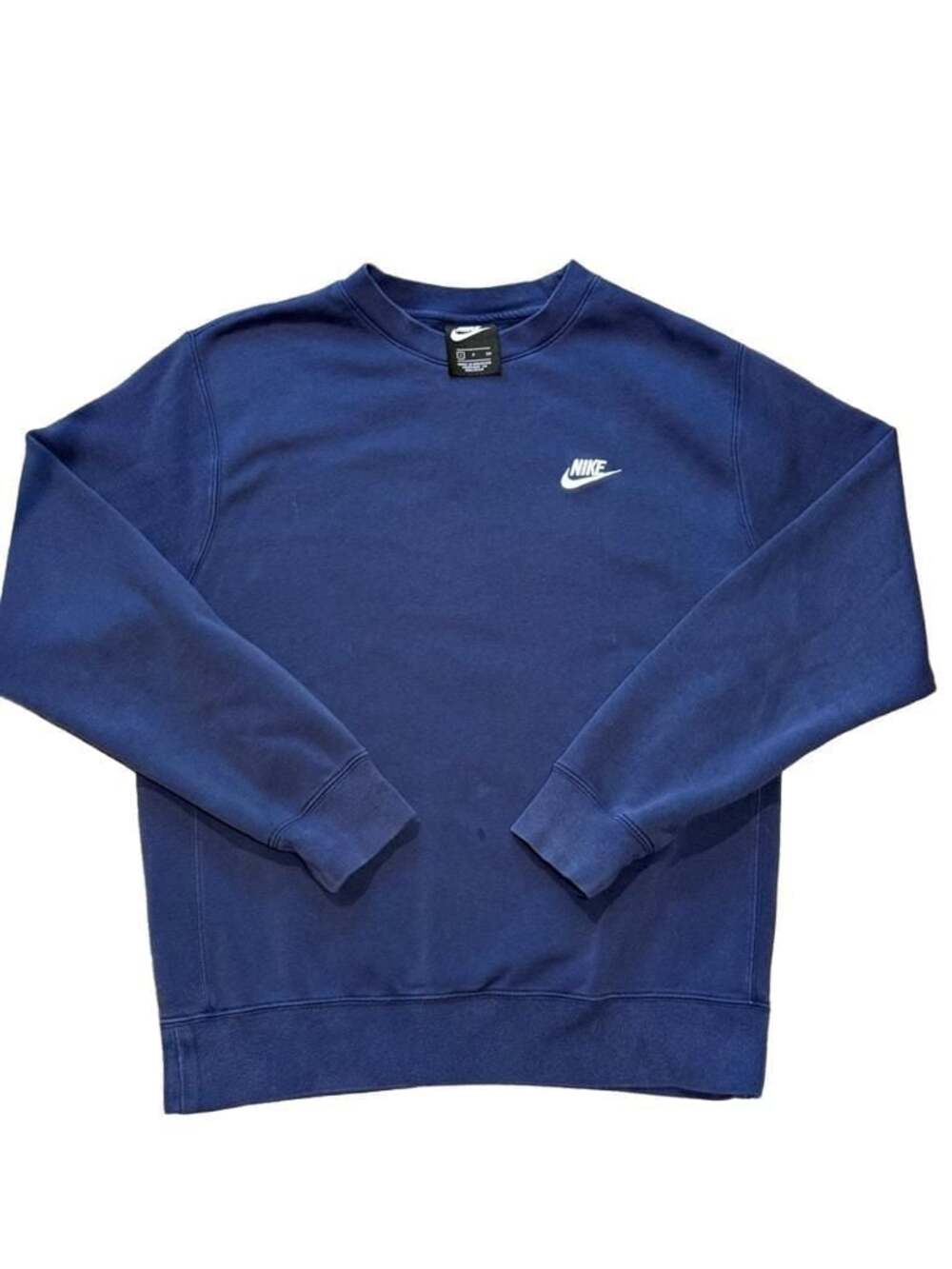 Nike Sportswear Club Fleece Crew Neck Sweatshirt Navy Blue S Embroidered Logo
